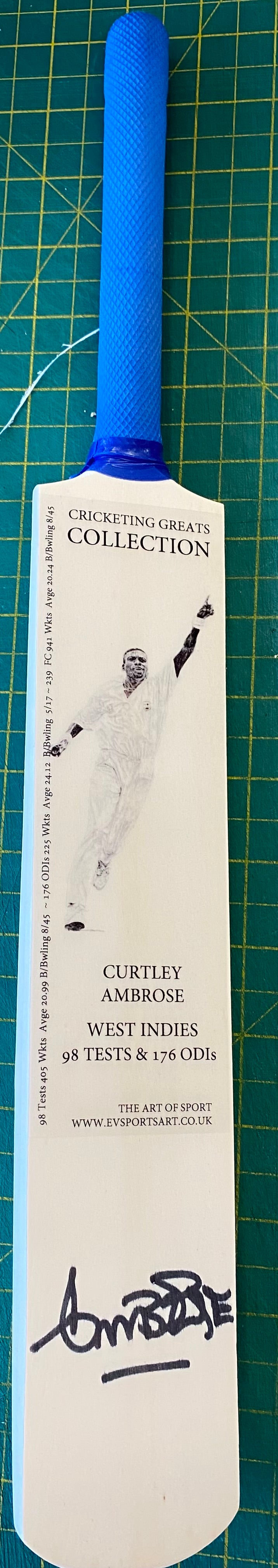 Cricket West Indies Sir Curtley Ambrose personally signed mini bat. Cricket Greats Collection