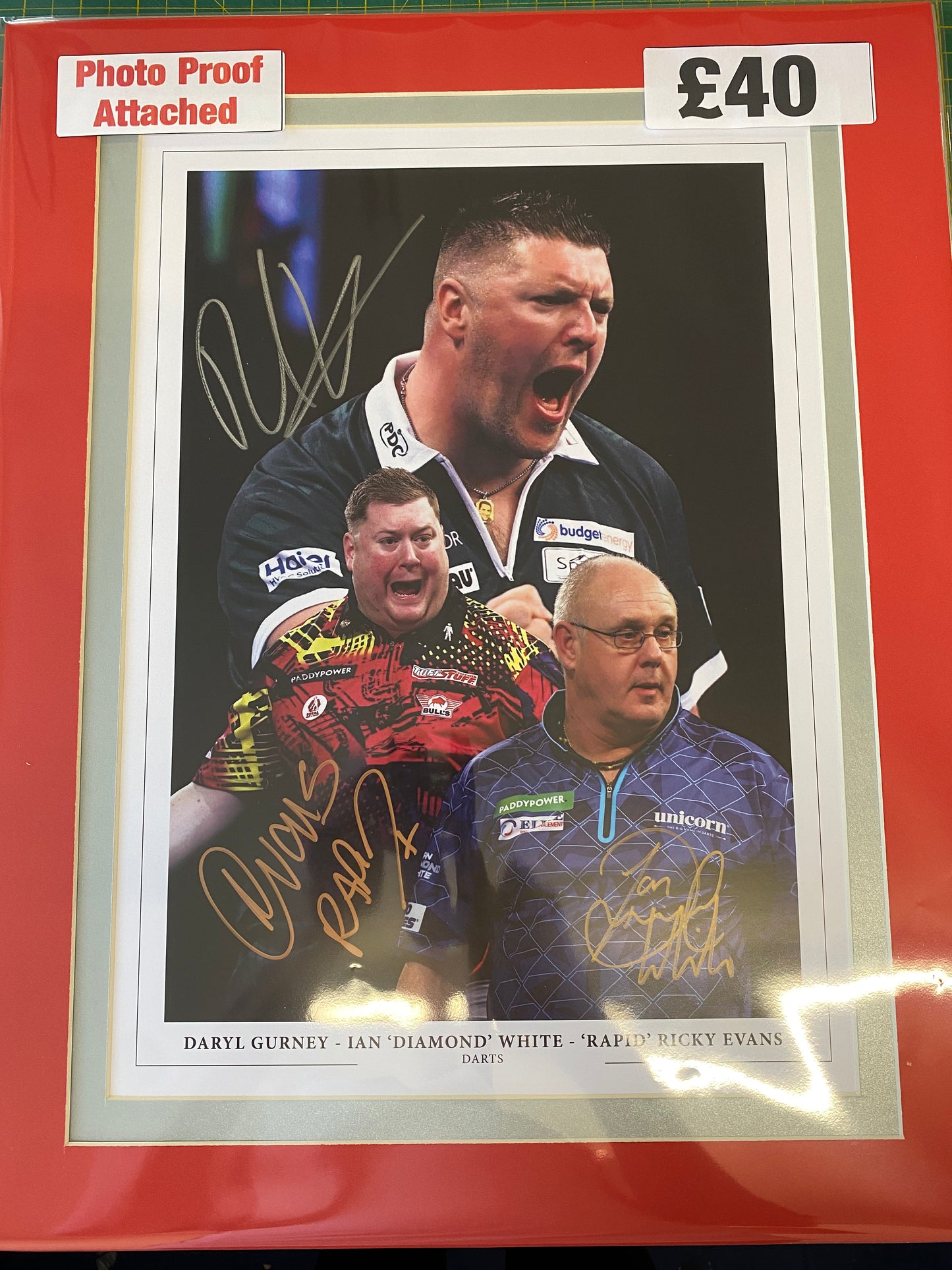 Darts Daryl Gurney, Ricky Evans & Ian White personally signed limited edition montage