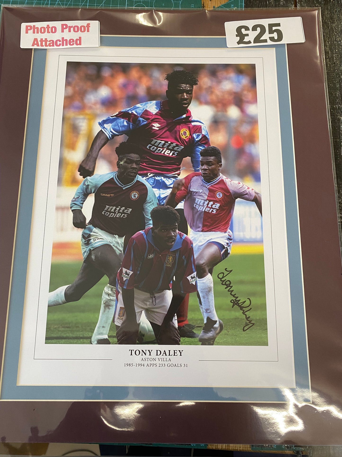 Aston Villa Tony Daley personally signed limited edition print