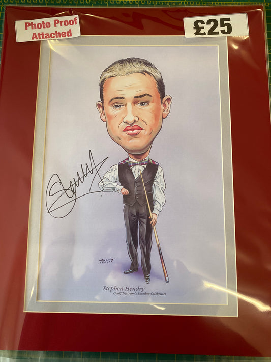 Snooker 7 time World Champion Stephen Hendry personally signed caricature