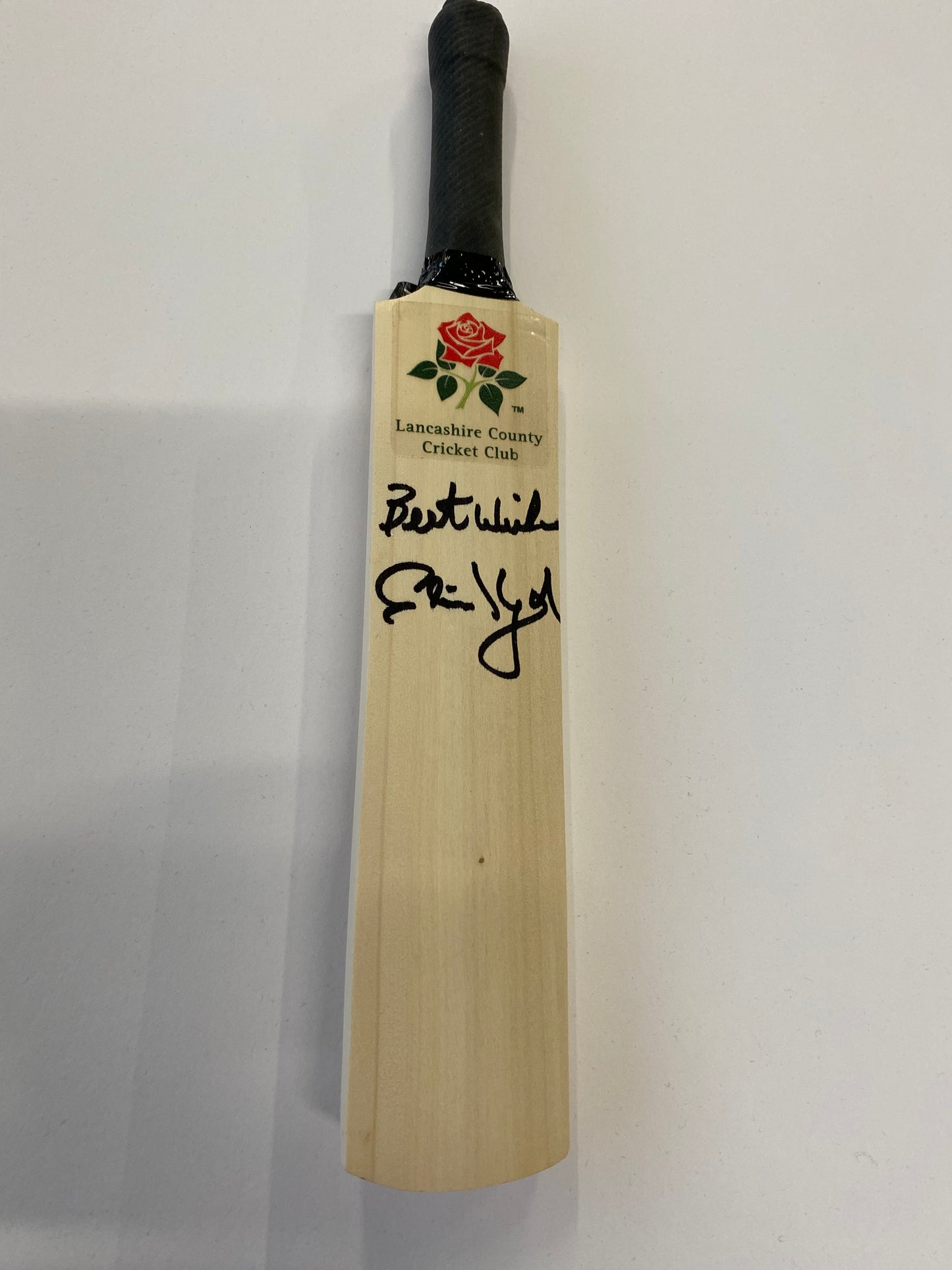 Cricket Lancashire mini cricket bat personally signed by Sir Clive Lloyd