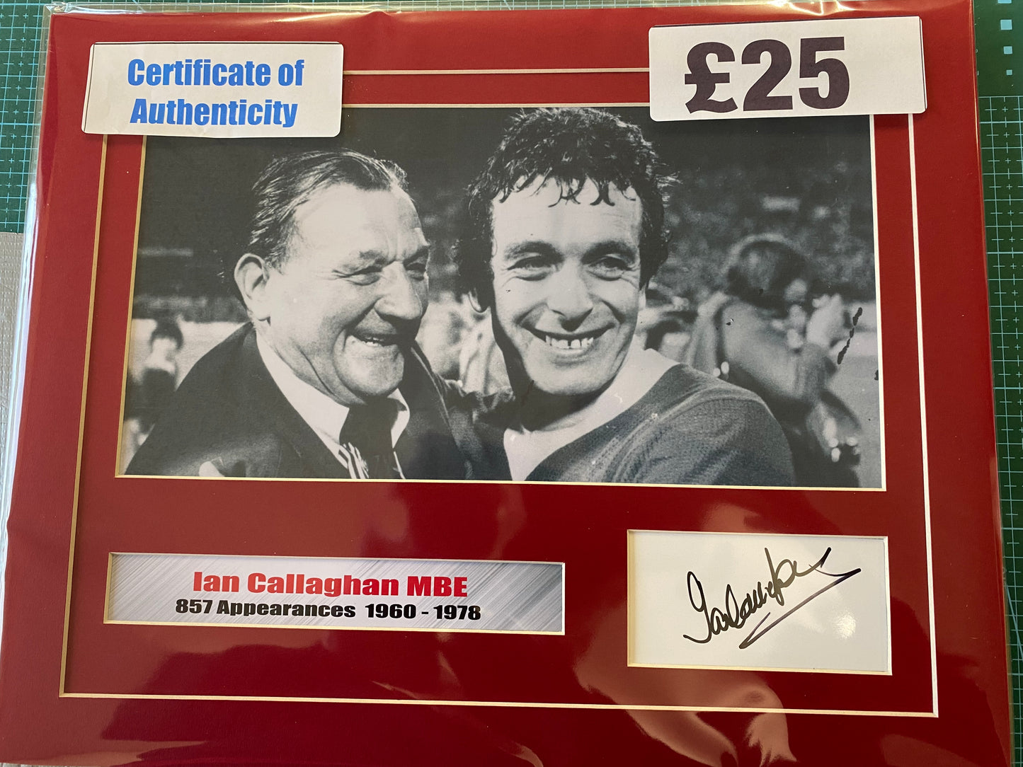 Liverpool Ian Callaghan personally signed display.