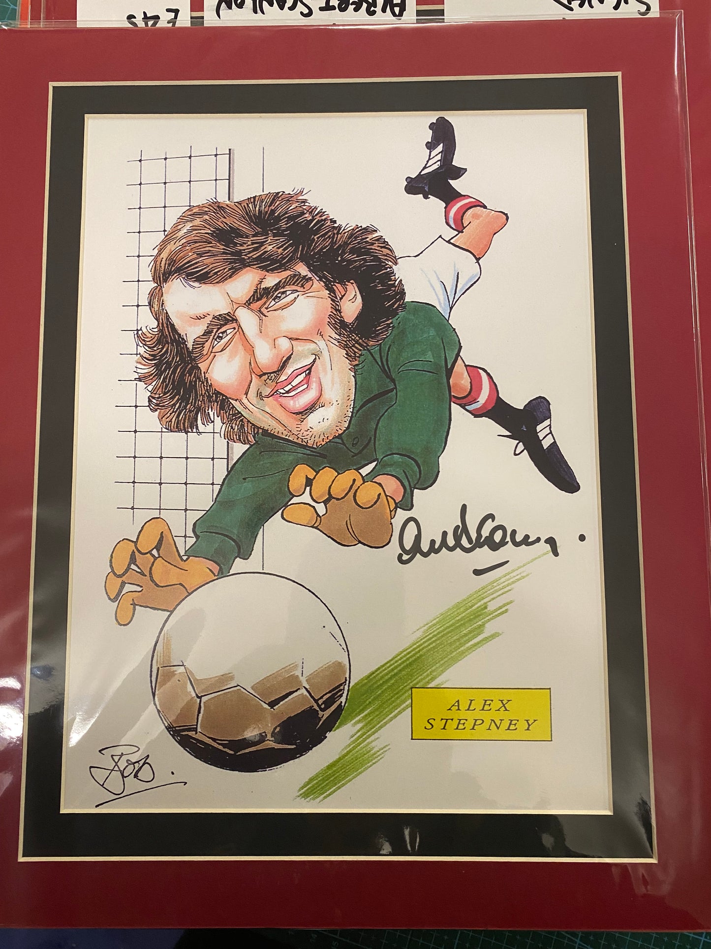 Manchester United Alex Stepney personally signed Caricature