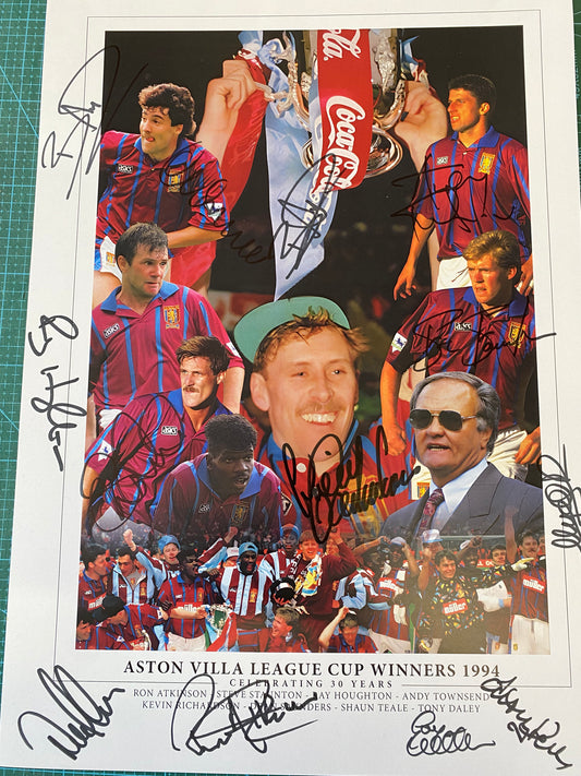 Aston Villa 1994 League Cup Final montage personally signed by 12