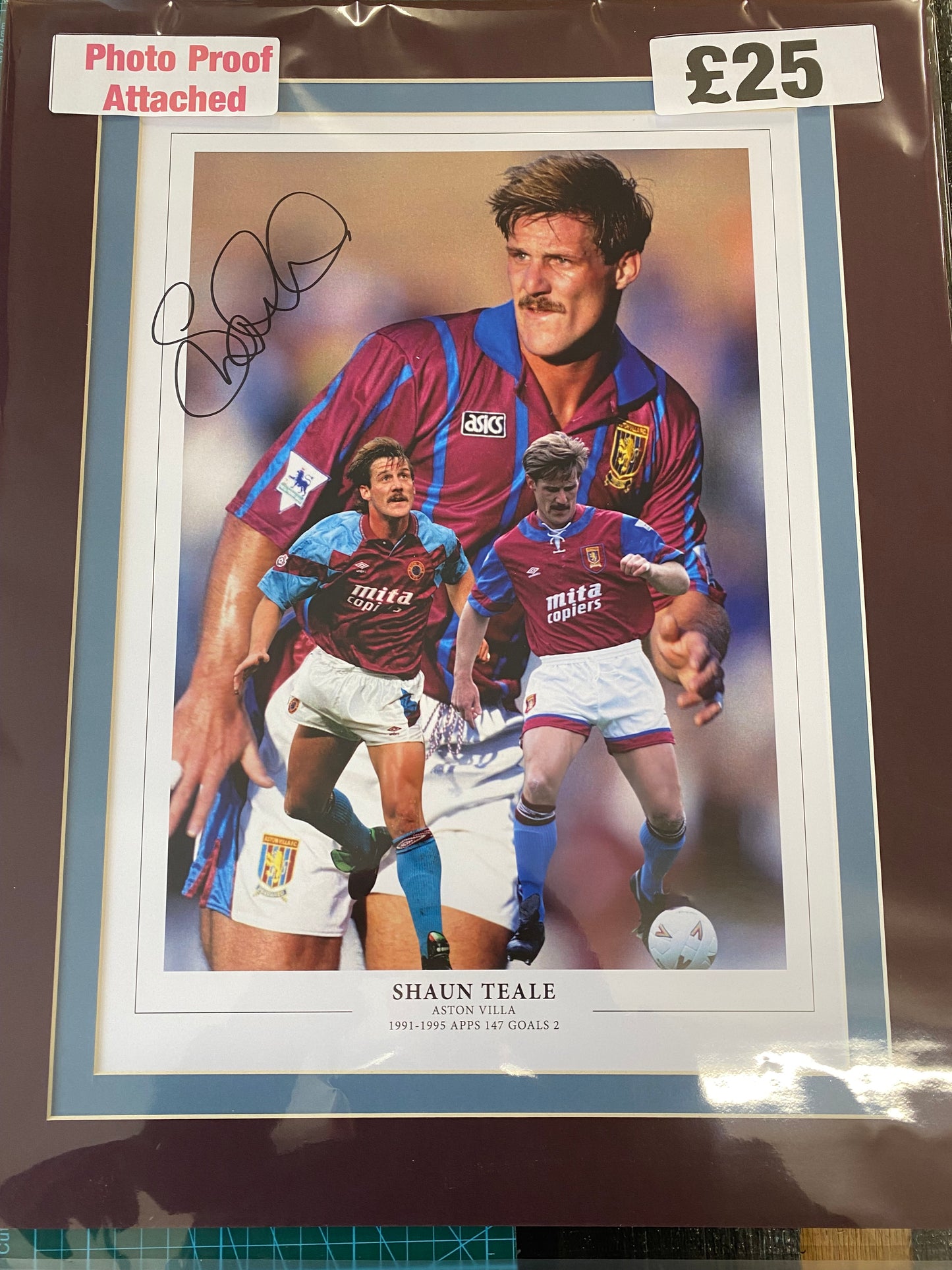 Aston Villa Shaun Teale personally signed limited edition print