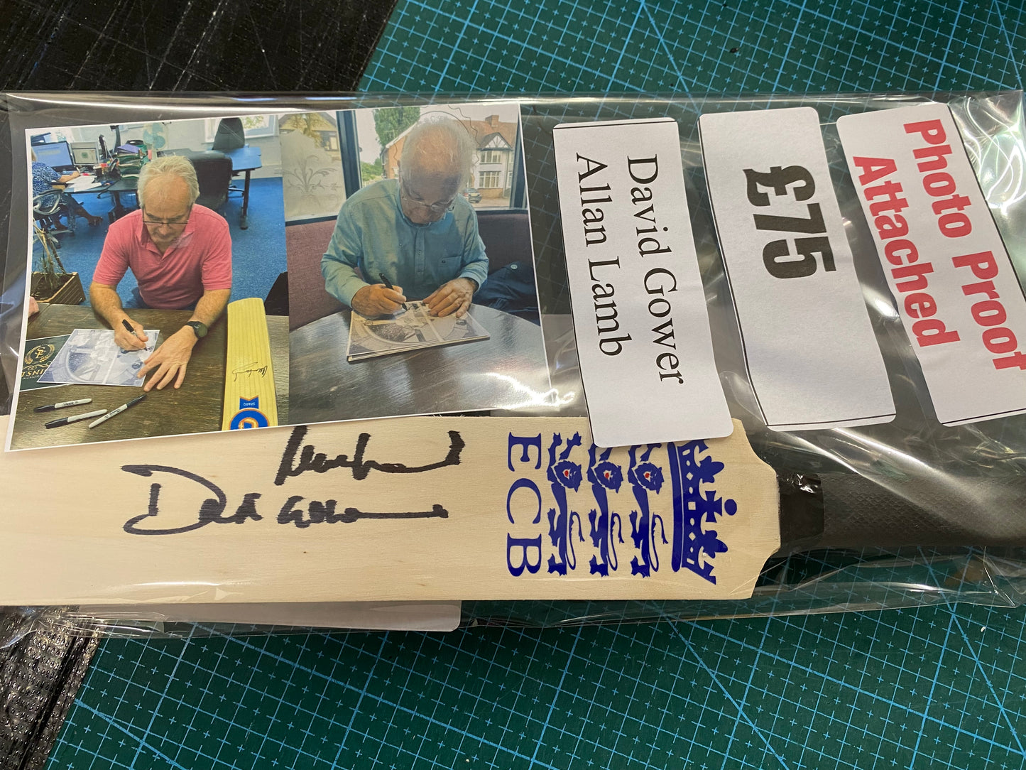 Cricket mini Bat personally signed by England legends David Gower & Allan Lamb