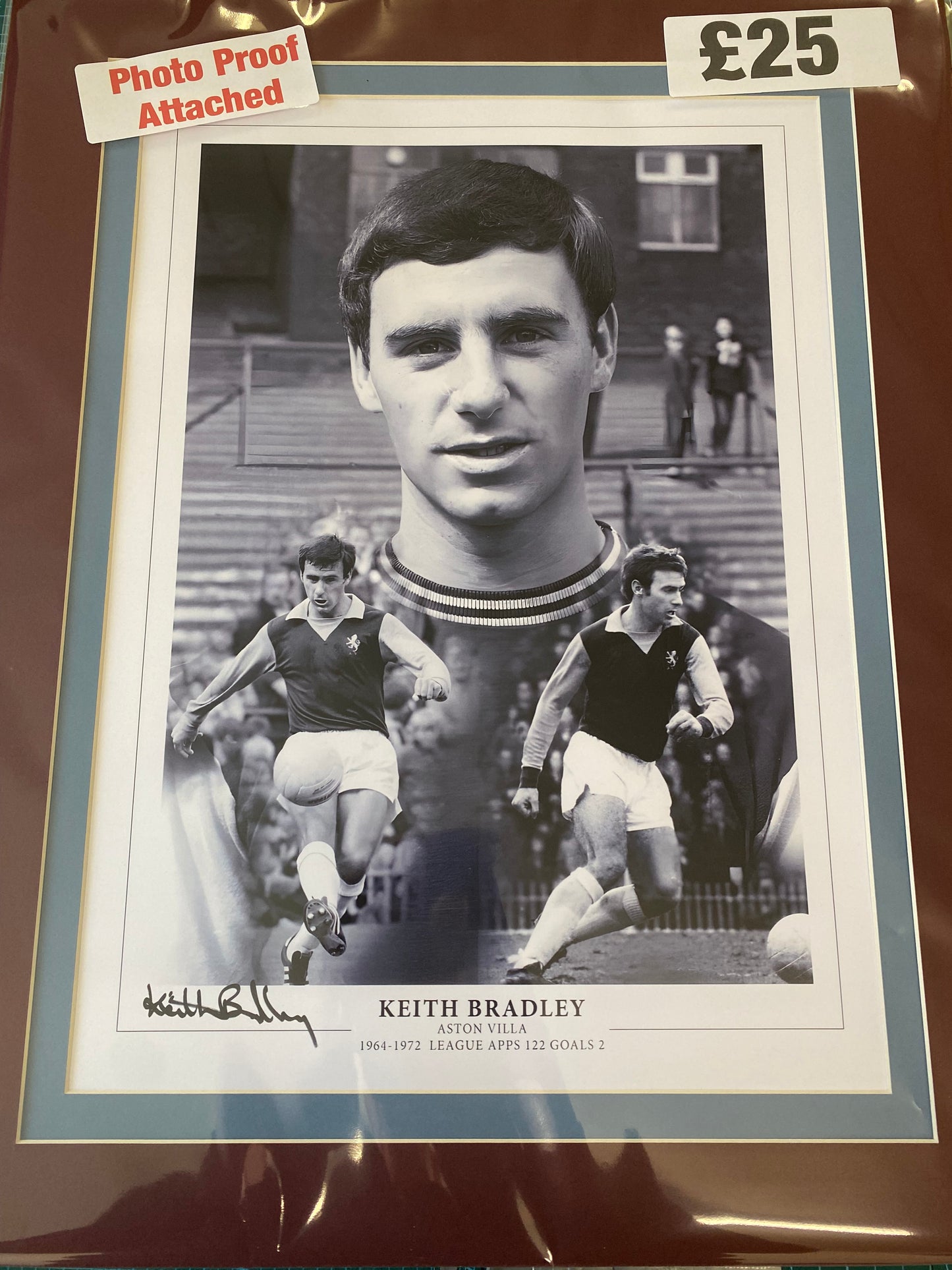 Aston Villa Keith Bradley personally signed limited edition print