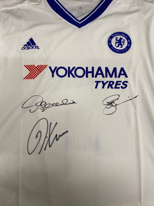 Chelsea Replica shirt personally signed by Kerry Dixon, Pat Nevin and David Speedie.