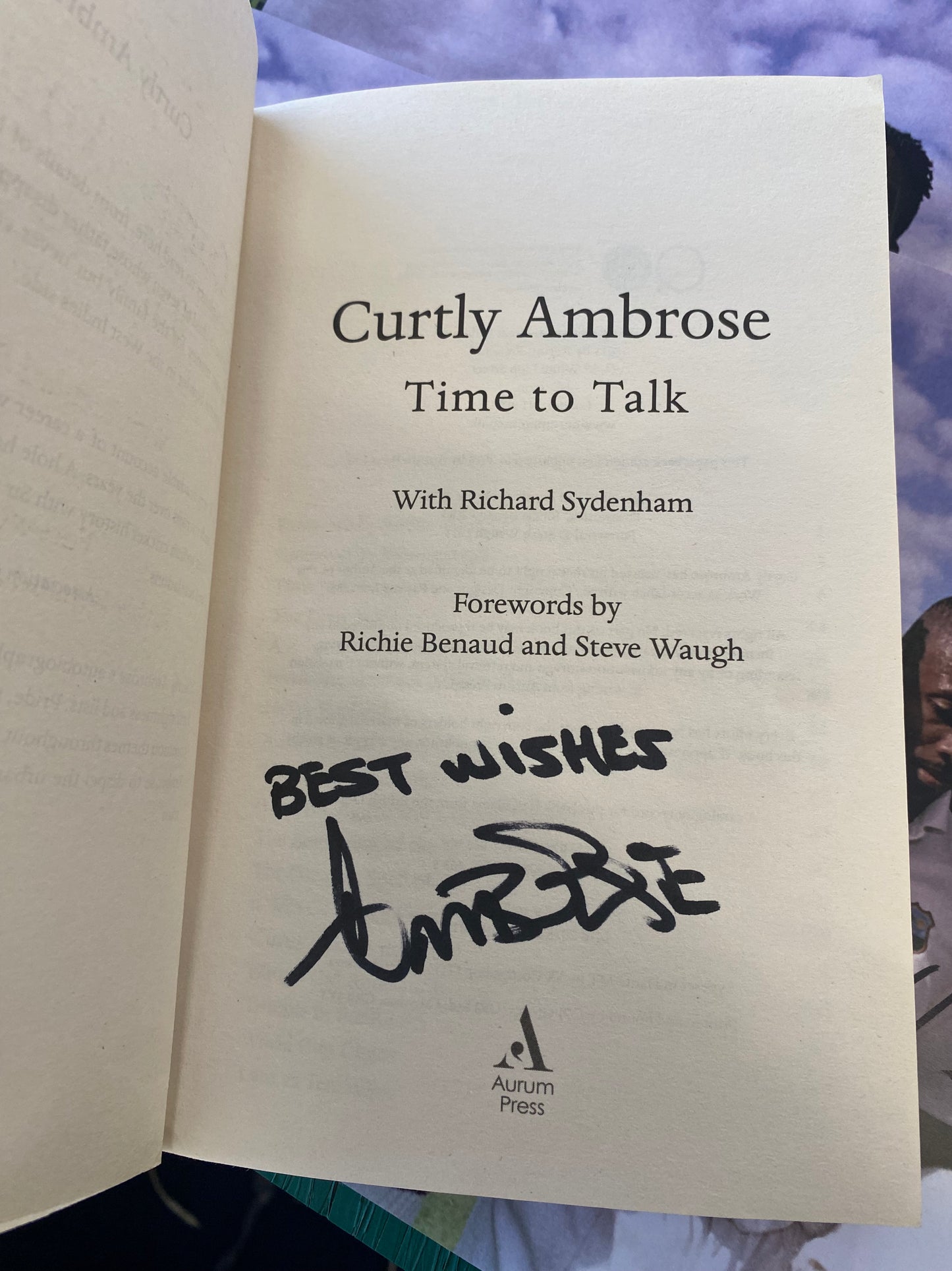 Cricket West Indies Curtly Ambrose personally signed autobiography Time To Talk