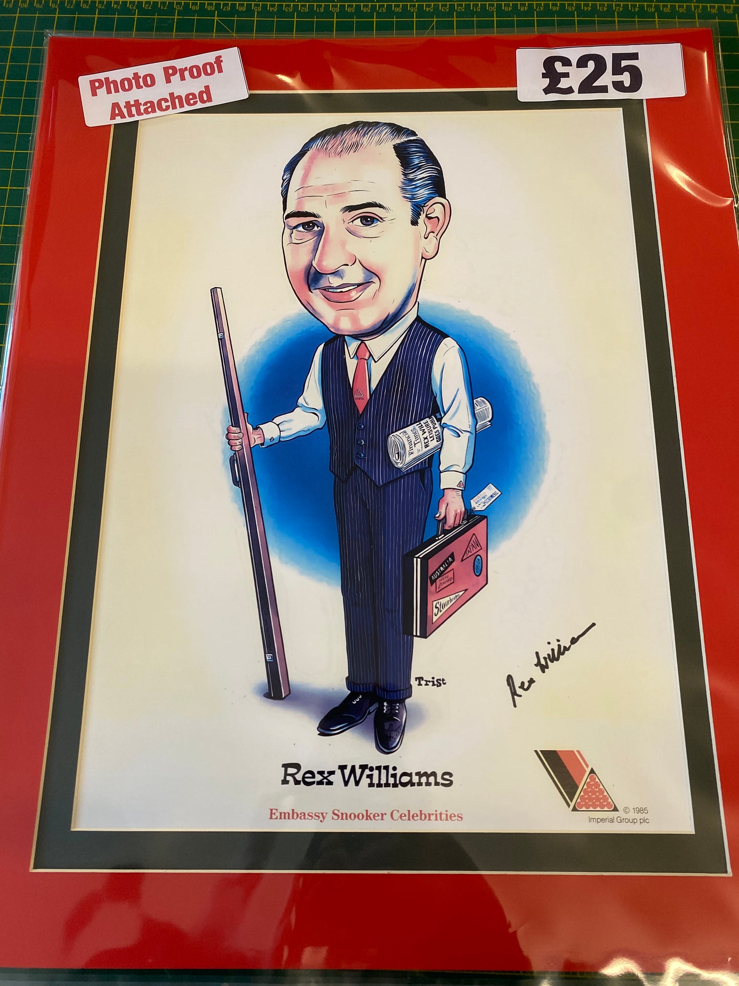 Snooker Rex Williams personally signed caricature