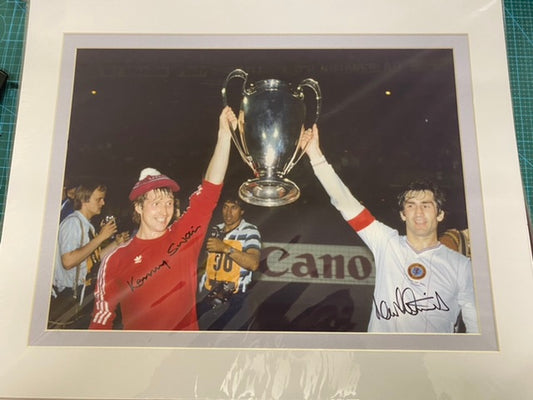 Aston Villa 1982 European Cup Final celebration photo personally signed by Dennis Mortimer & Kenny Swain