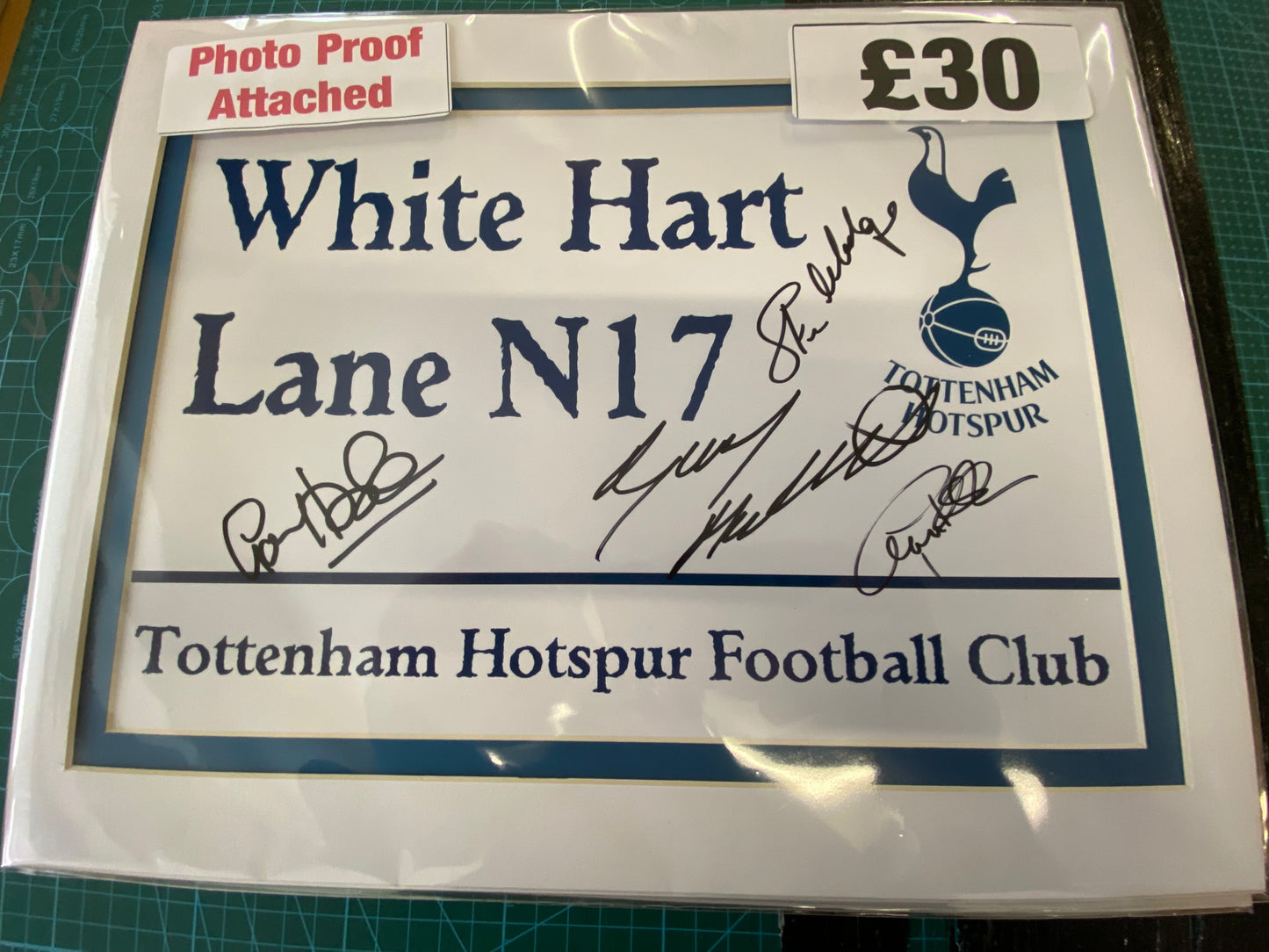 Tottenham Hotspur road sign print personally signed by Gary Mabbutt, Paul Walsh, Steve Hodge & Garry Brooke