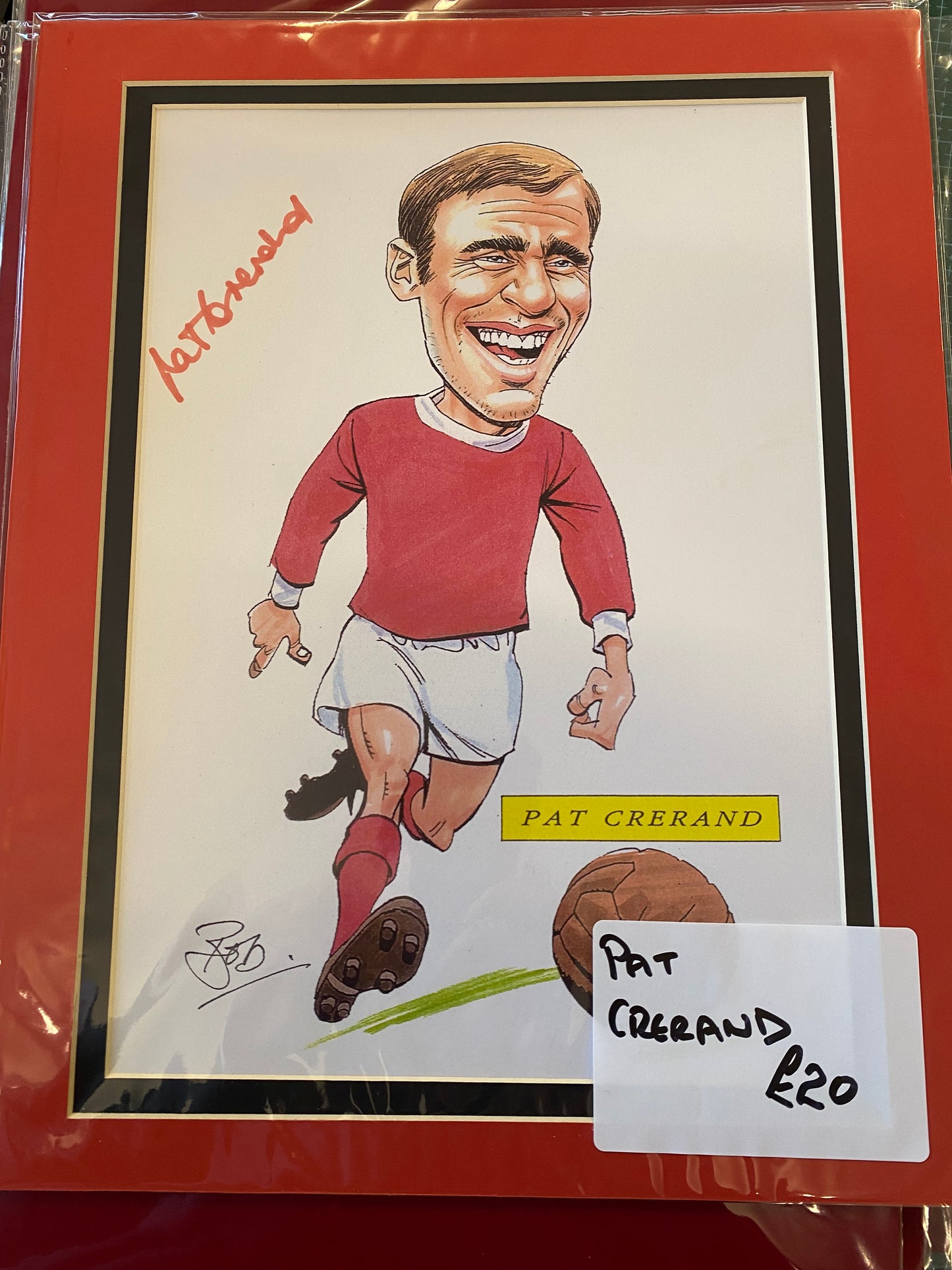 Manchester United Pat Crerand personally signed Caricature