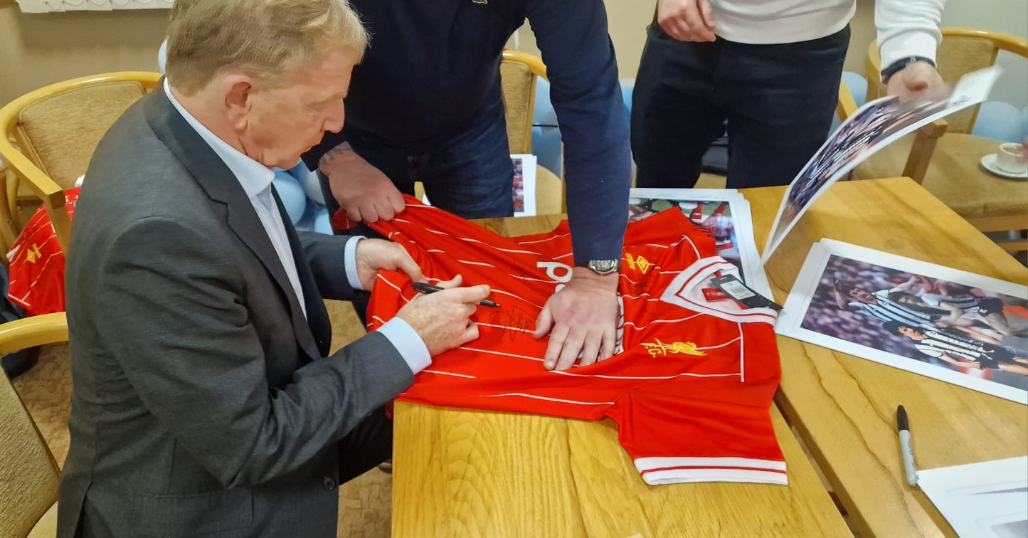 Liverpool iconic home 1980’s shirt personally signed by 4. Phil Thompson, Mark Lawrenson, Sammy Lee and super sub David Fairclough