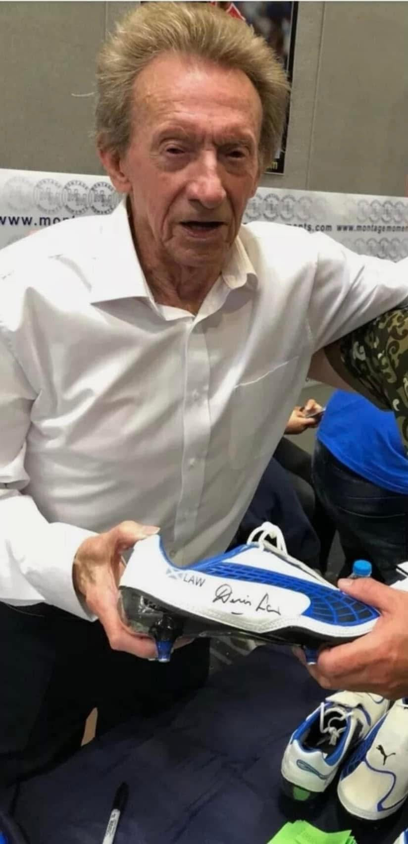 Manchester United legend Denis Law personally signed football boot.