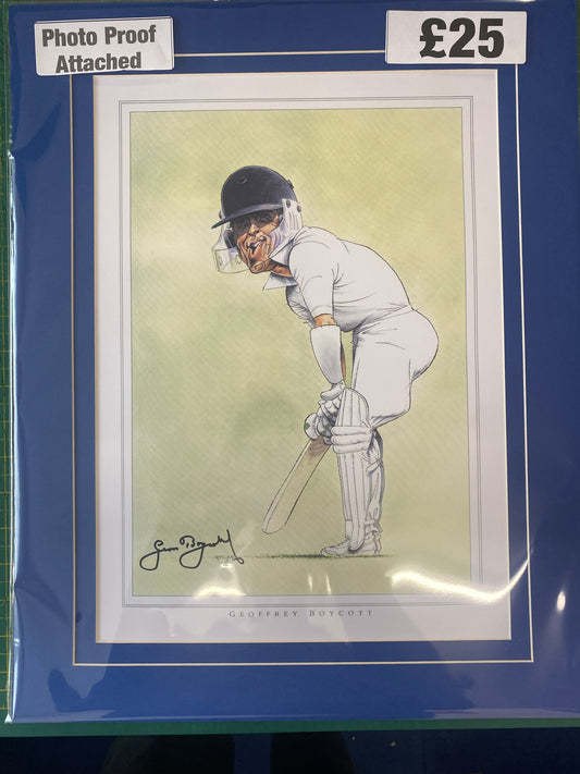 Cricket Geoffrey Boycott personally signed caricature