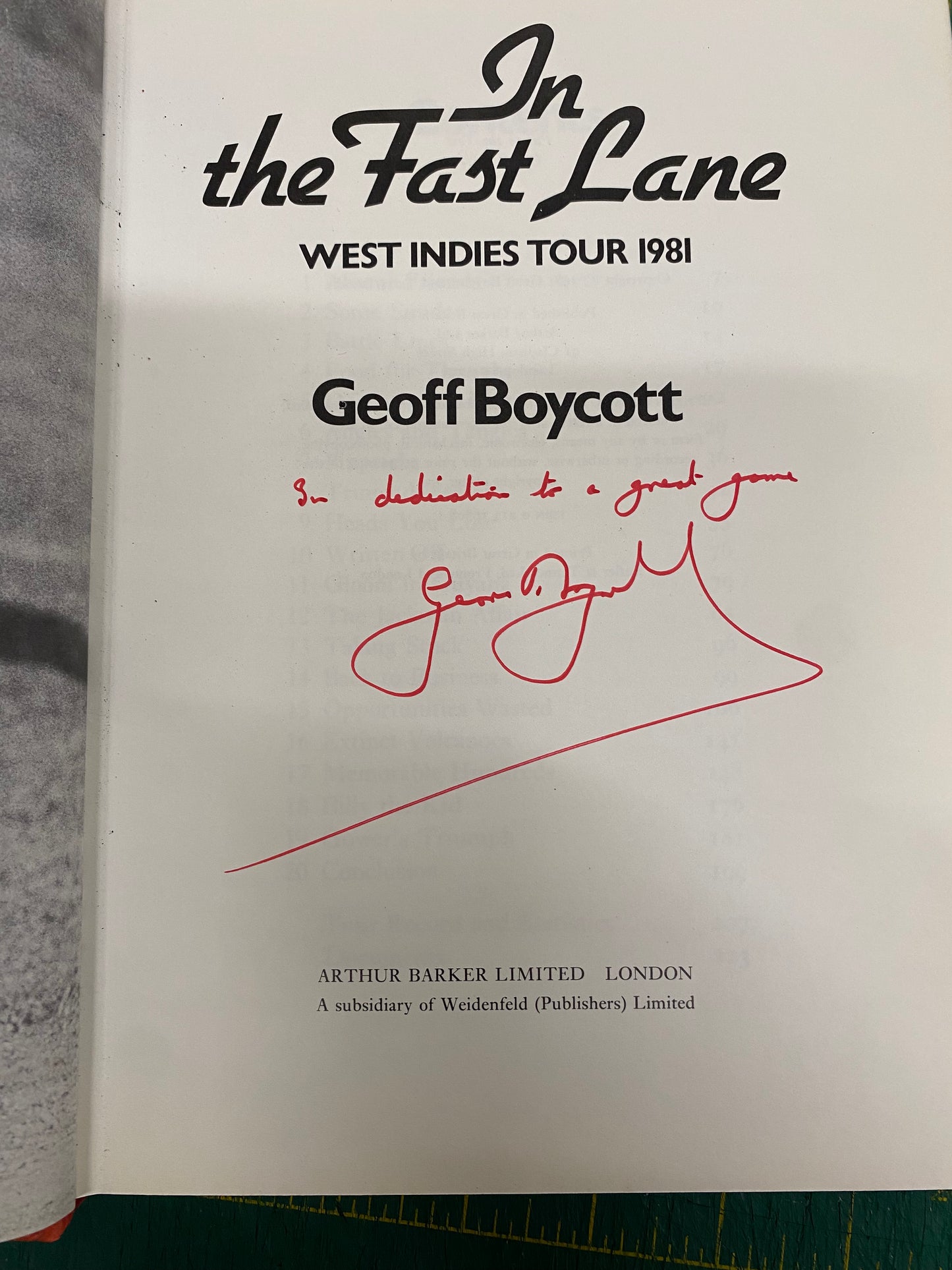 Cricket Sir Geoffrey Boycott personally signed ‘In The Fast Lane’