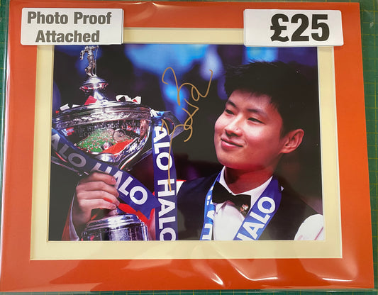 Snooker Zhao Xintong personally signed photograph. 2025 World Champion