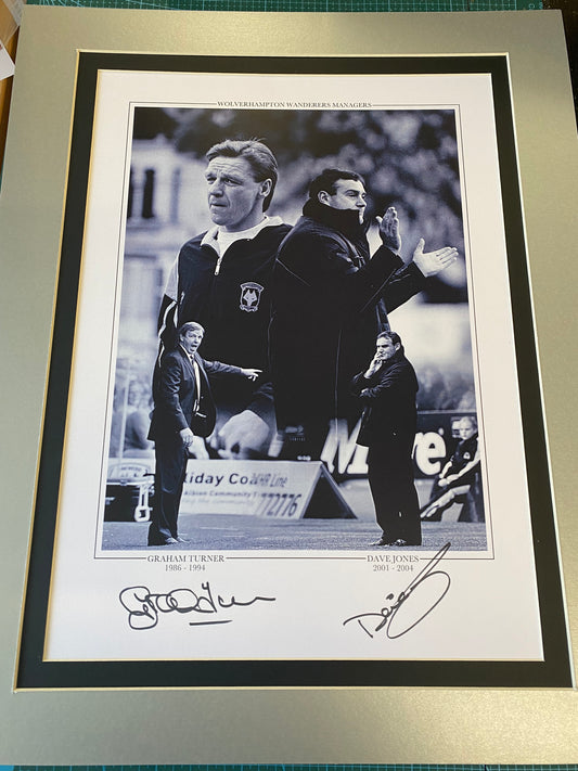 Wolverhampton Wanderers managers Dave Jones & Graham Turner personally signed limited edition print