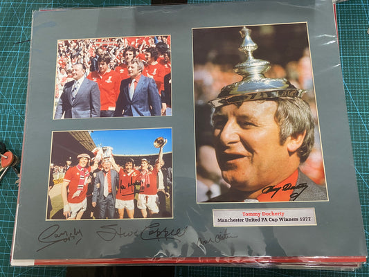 Manchester United 1977 FA Cup Final display personally signed by 5.