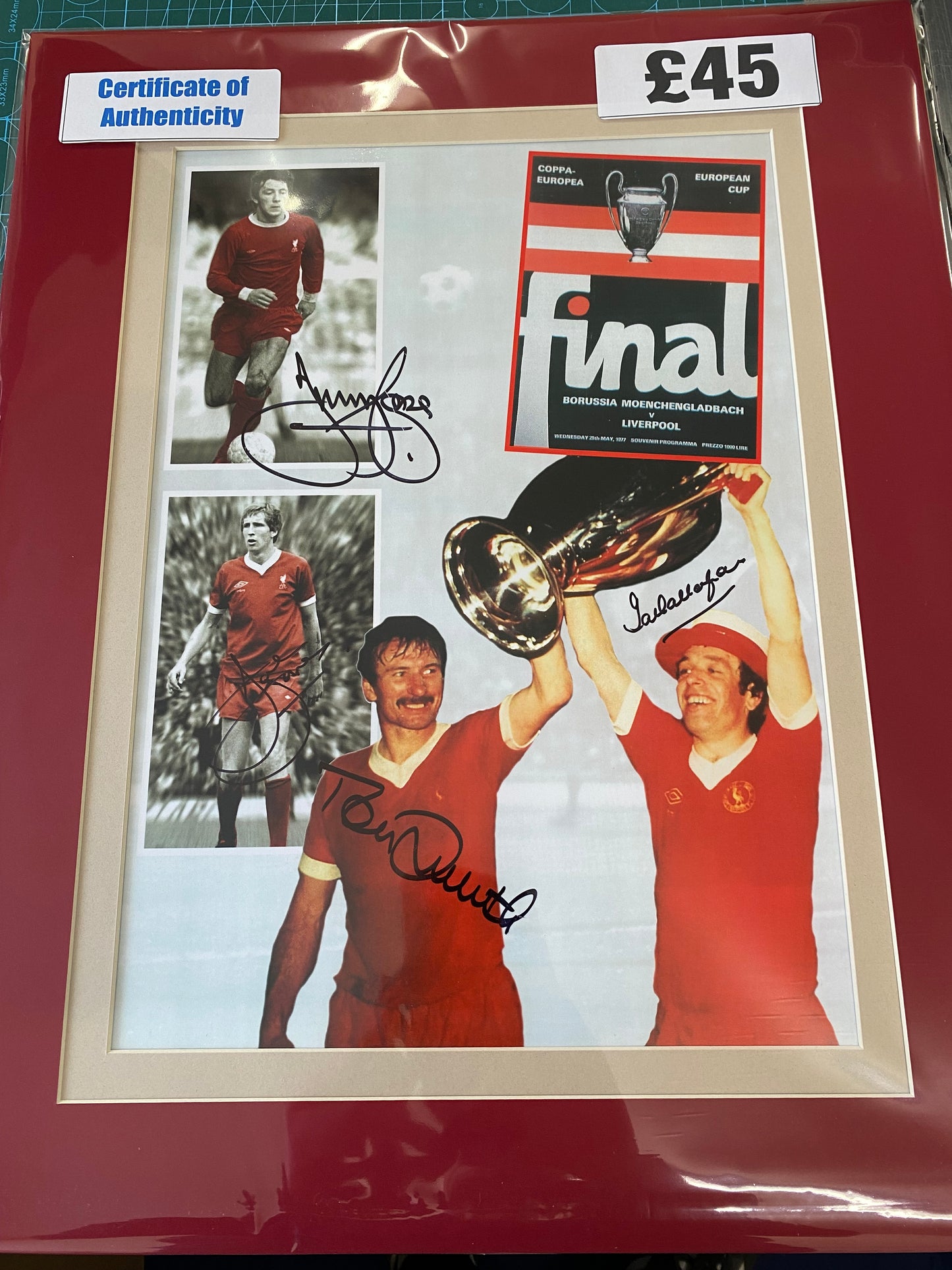 Liverpool 1977 European Cup Final montage signed by 4