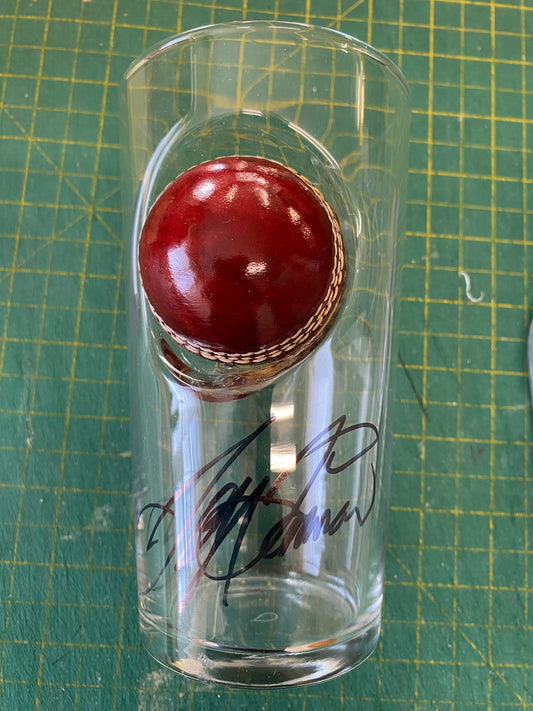 Cricket Australia Jeff Thomson personally signed cricket ball pint glass