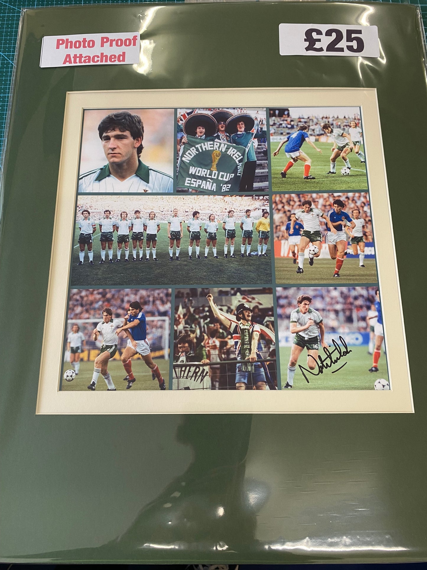 Northern Ireland Norman Whiteside personally signed 1982 World Cup display.