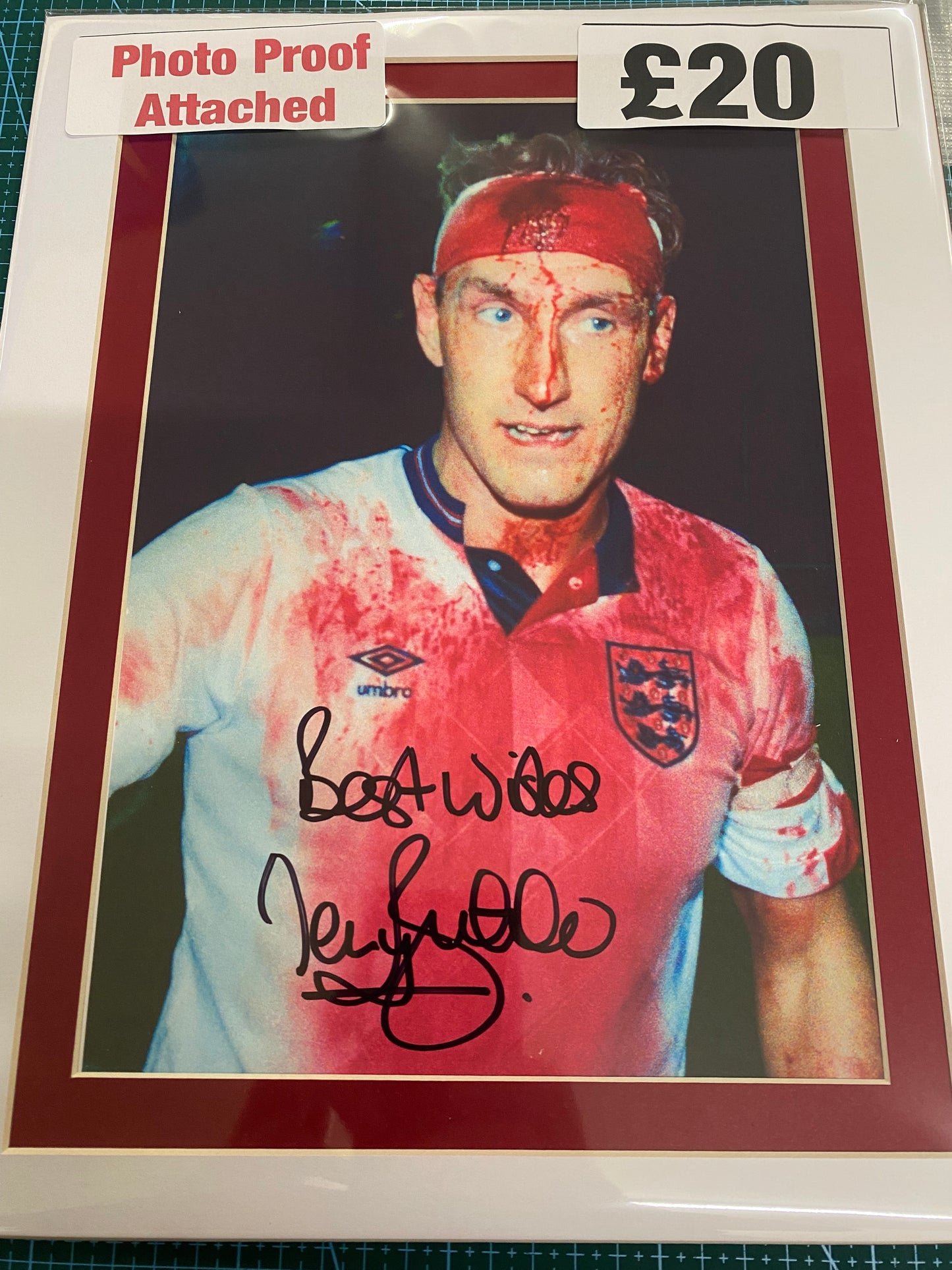 England Terry Butcher blood stained personally signed photograph