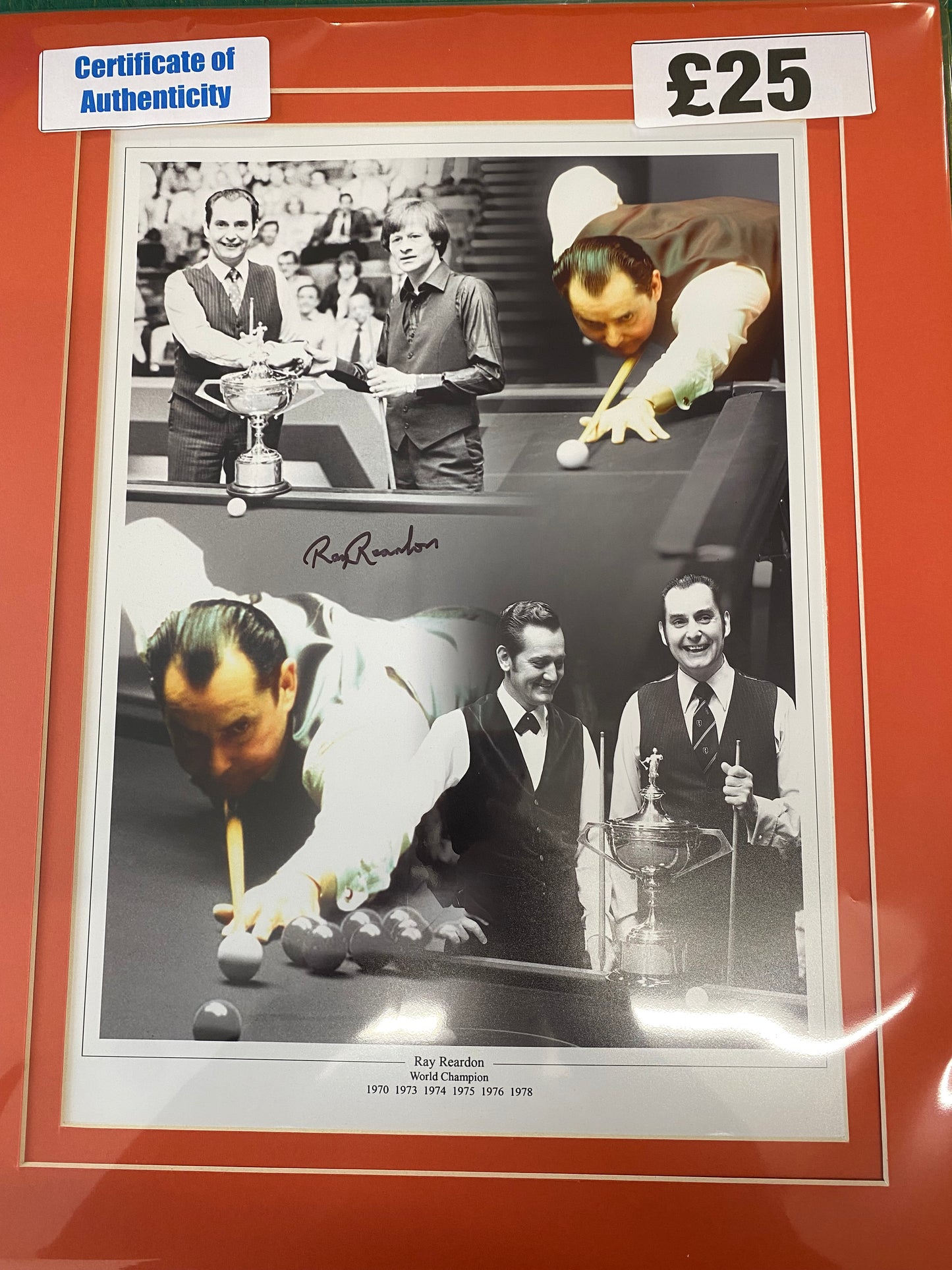 Snooker Ray Reardon personally signed montage