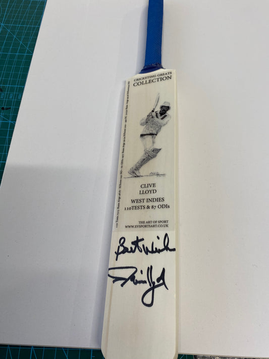 Cricket mini bat personally signed by Sir Clive Lloyd