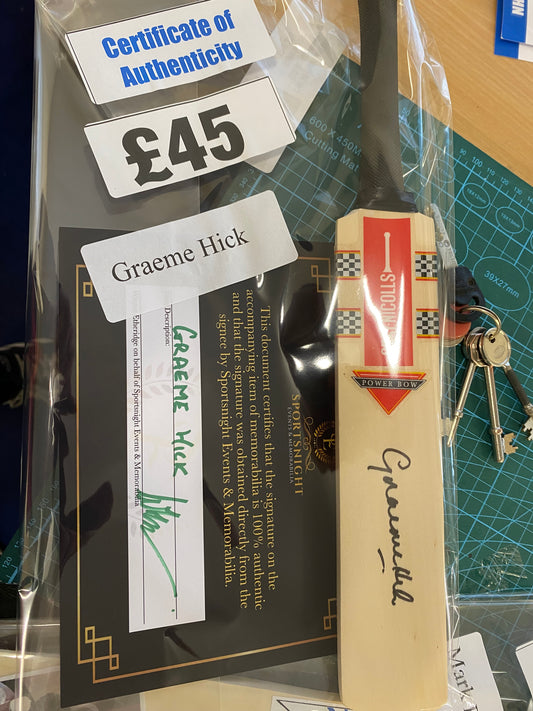 Cricket Worcestershire & England Graeme Hick personally signed mini cricket bat