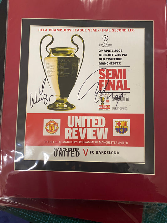 Manchester United 2008 programme v Barcelona personally signed by Gary Neville & Wes Brown