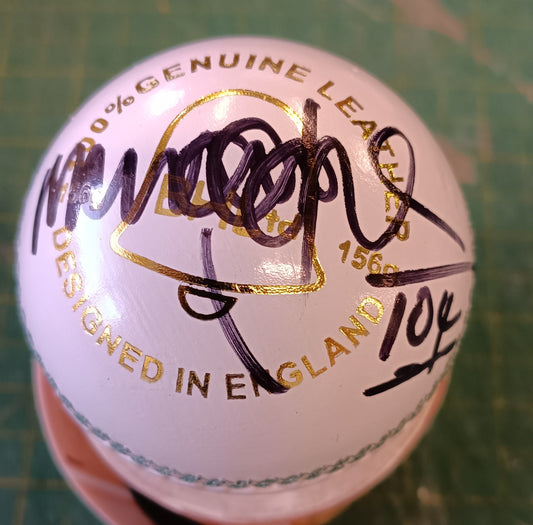 Cricket Australian Merv Hughes white cricket ball personally signed