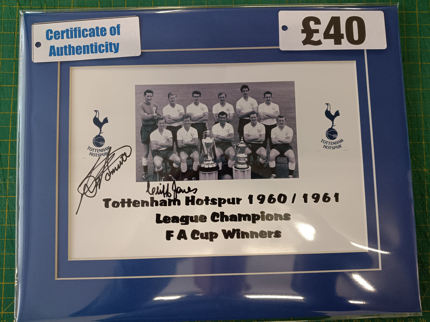Tottenham Hotspur Cliff Jones & Bobby Smith personally signed double winners photograph