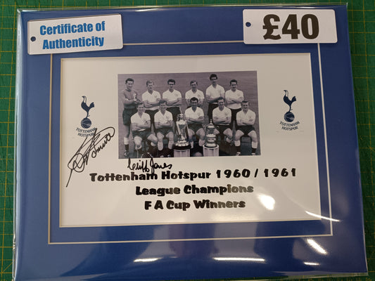 Tottenham Hotspur Cliff Jones & Bobby Smith personally signed double winners photograph