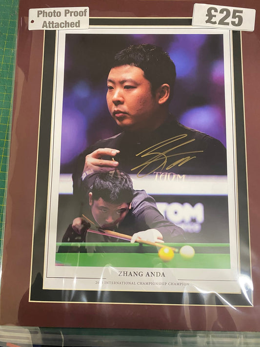 Snooker Zhang Anda personally signed limited edition montage