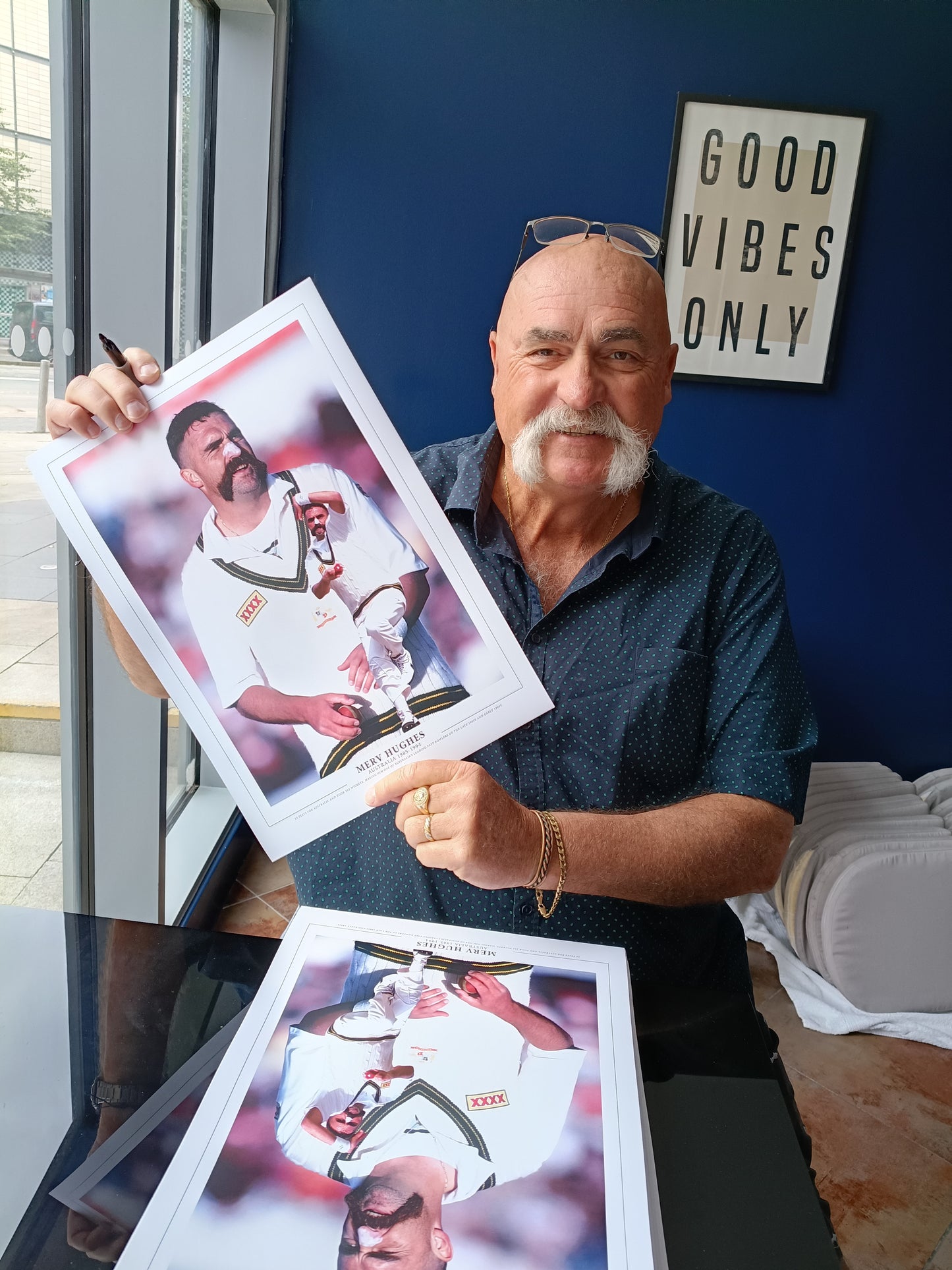 Cricket Australia cricket legend Merv Hughes personally signed montage