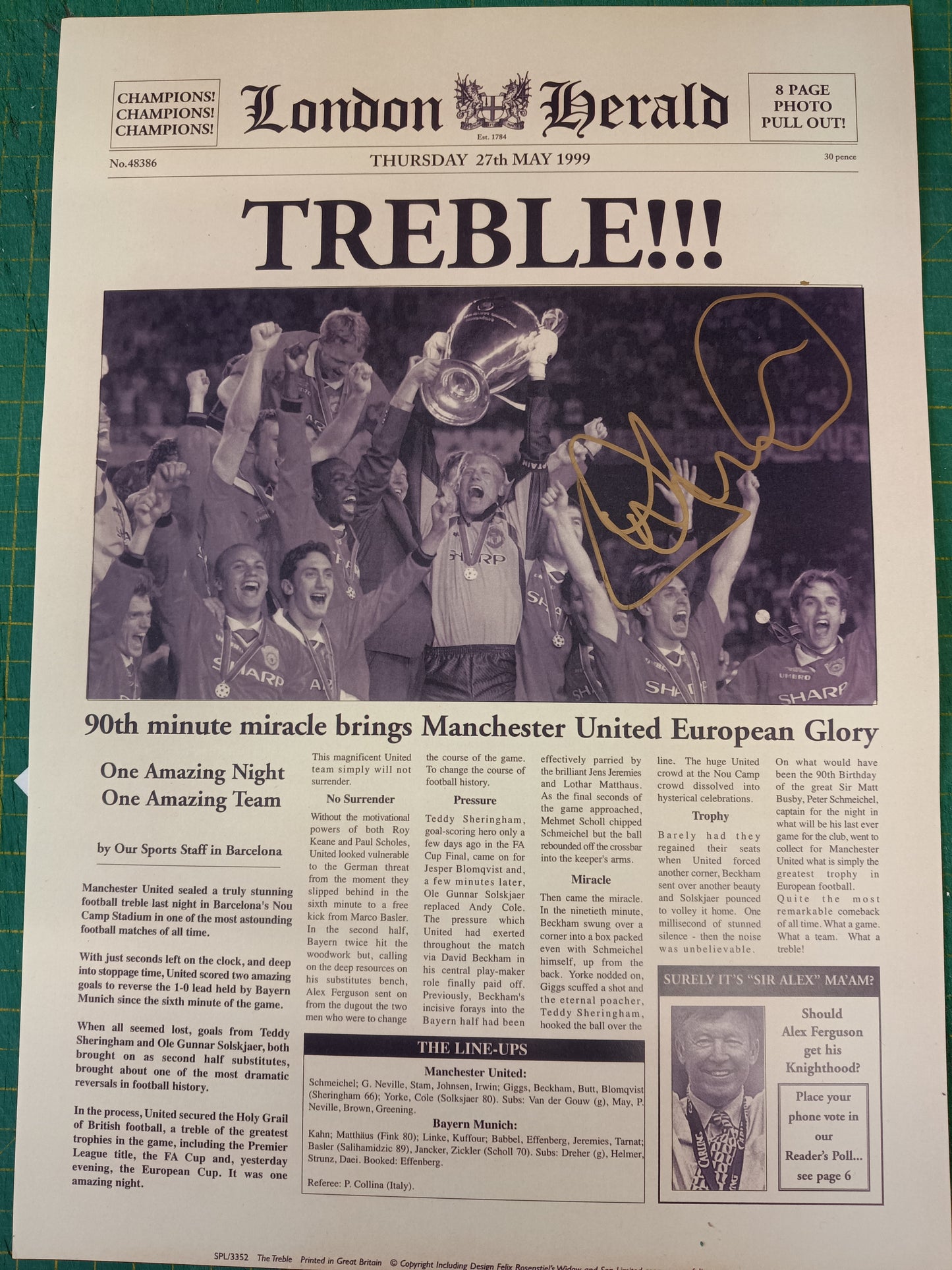 Manchester United Andy Cole personally signed London Herald