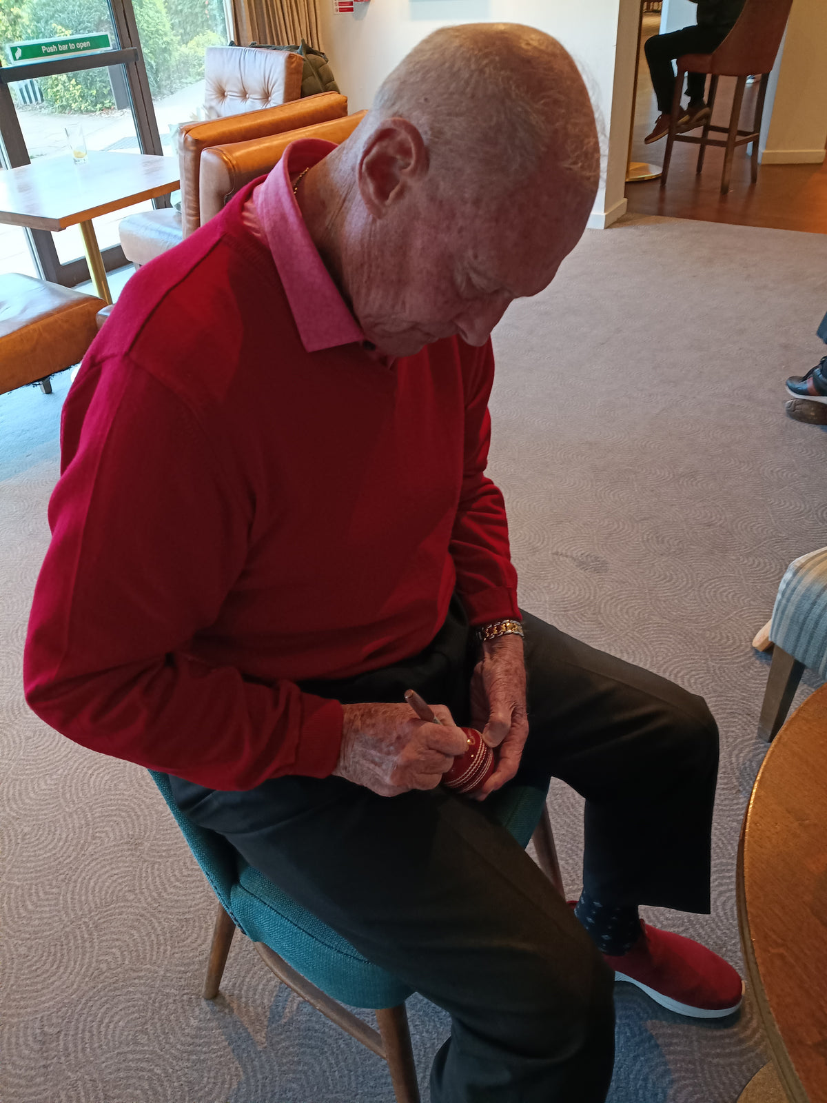 Cricket Geoffrey Boycott personally signed red cricket ball