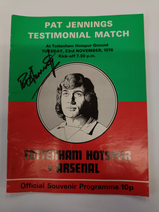 Arsenal Tottenham Hotspur Pat Jennings personally signed Testimonial programme November 1976