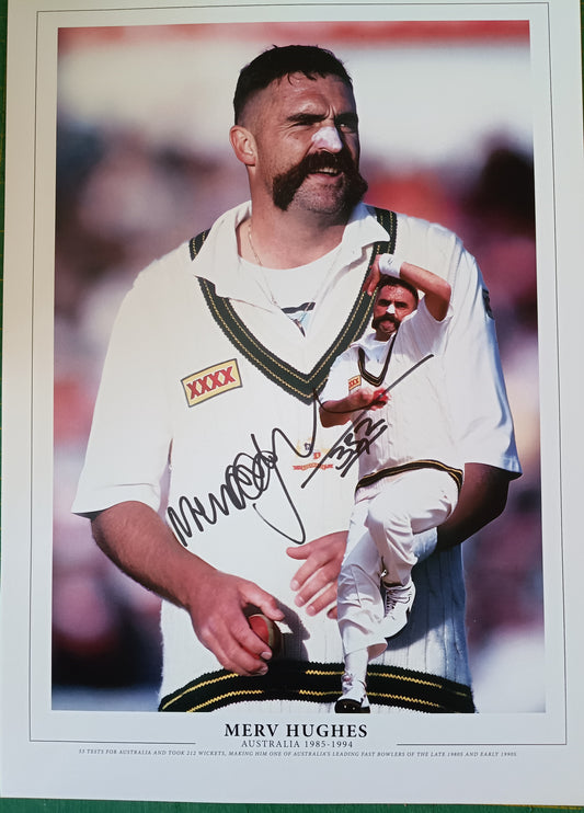 Cricket Australia cricket legend Merv Hughes personally signed montage