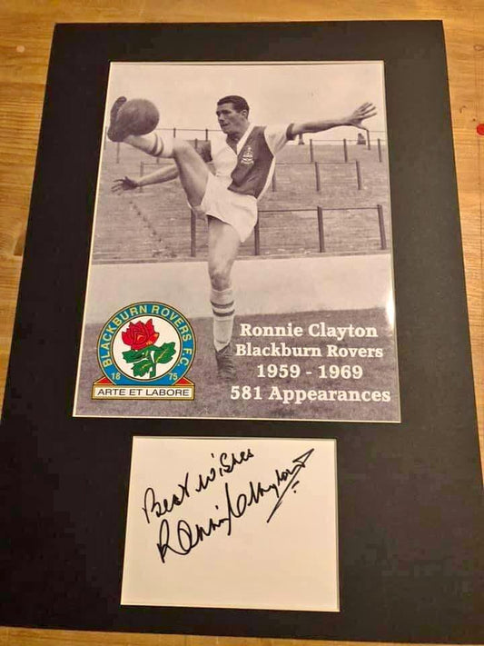 Blackburn Rovers legend Ronnie Clayton personally signed display