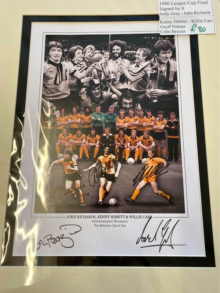 Wolverhampton Wanderers 1980 League Cup Final montage personally signed by 6