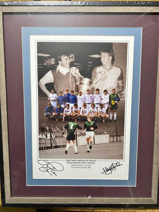 Aston Villa 1982  European Cup Final montage personally signed by Spink & Rimmer