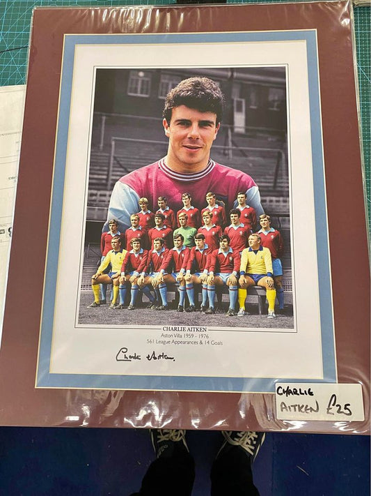 Aston Villa legend Charlie Aitkin personally signed limited edition print