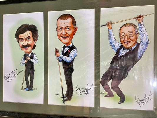 Snooker Legends caricatures personally signed by 3